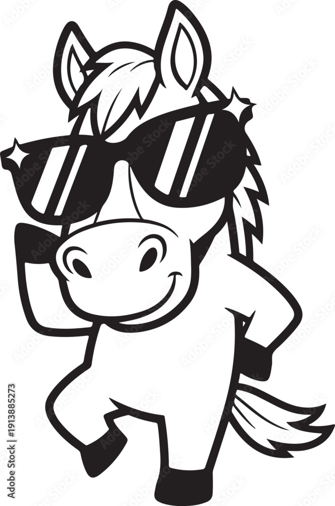 Fototapeta premium Funny Horse Dence Bold Outline Line Art Illustration 