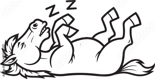 Funny Horse Bold Outline Line Art Illustration
