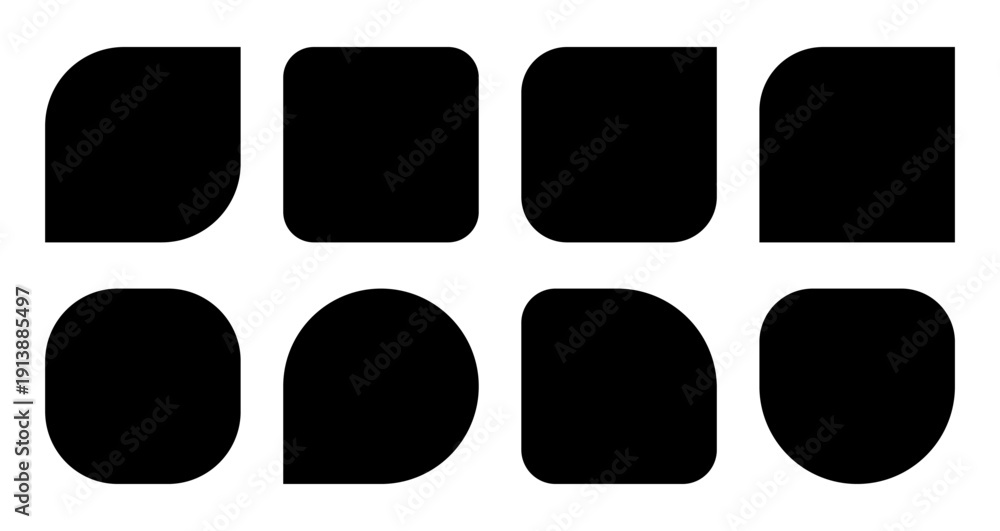 Obraz premium Abstract rounded square shapes set. Minimal geometric icons collection black vector