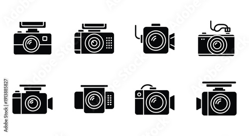 Black and white icons depicting various dash cam designs and orientations