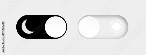Day and night mode. Dark mode and light mode. Modern button set. Material design switch button. Vector