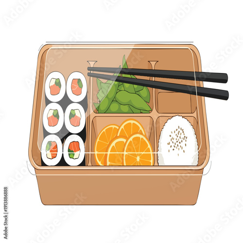 Healthy Bento Box with Sushi Vegetables and Fresh Fruit for a Nutritious Meal