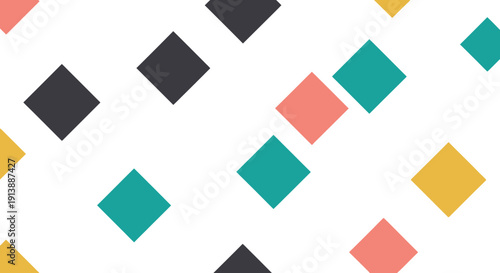 A vibrant and colorful seamless pattern featuring an array of geometric diamond shapes in various hues on a clean white background, creating a modern abstract design.