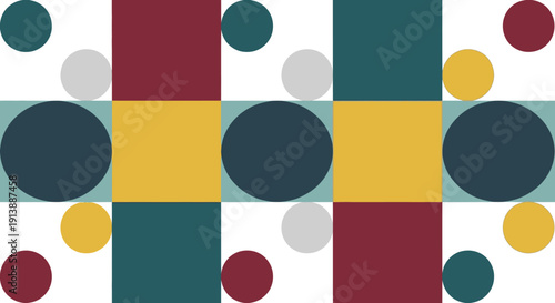 Abstract geometric pattern with a checkerboard of colorful squares and overlaid circles. Free Download Abstract geometric pattern with a checkerboard of colorful squares and overlaid circles. - GFXLoad
