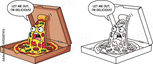Angry Exploding Pizza Yelling Let Me Out Im Delicious from Open Box Cartoon Vector