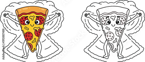 Cute Happy Pizza Slice Character Making a Snow Angel Fun Food Cartoon Vector Illustration
