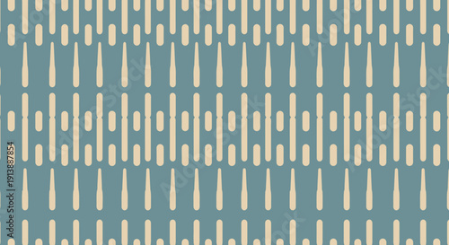 A repeating abstract pattern featuring vertical rounded dashes in light beige on a muted blue-green background, creating a rhythmic visual texture.