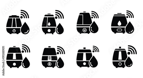 Black and white icons depicting various electric kettles with wireless connectivity