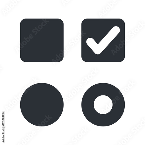 チェックボックスとラジオボタンのシンプルUIアイコン　選択フォーム部品