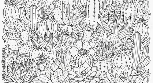 Black and White Botanical Doodle Illustration Full Page Packed Coloring Book Style