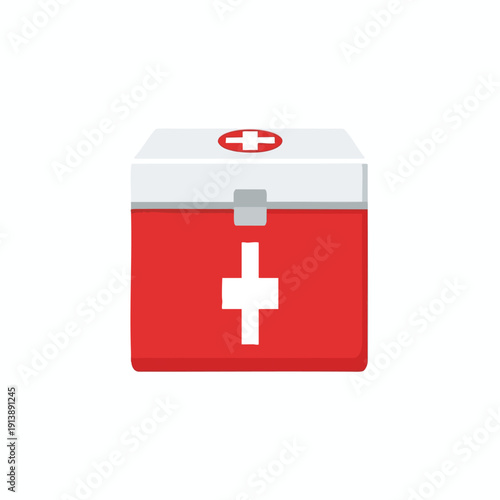 Modern Medical Emergency Kit with Red Cross Symbol for Healthcare and First Aid