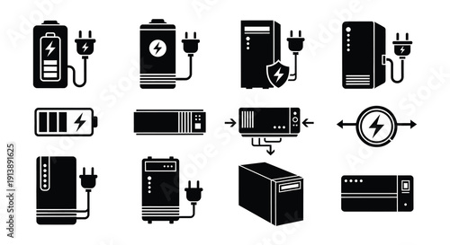 Black and white icons depicting various power supplies and server components