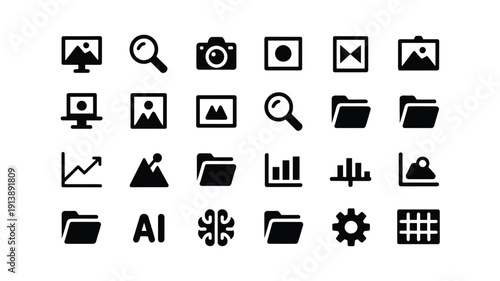 collection of black computer and technology related icons on white background