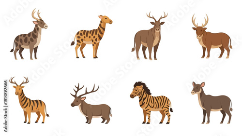 Canvas Print Diverse Collection of Cartoon Wild Animals and Ungulates