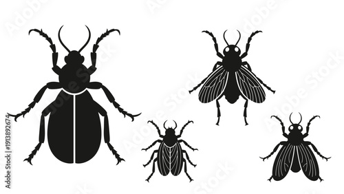 Black insect silhouettes isolated on a white background.