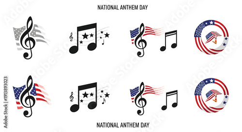 Celebrating National Anthem Day with Patriotic Music Symbols and American Flags