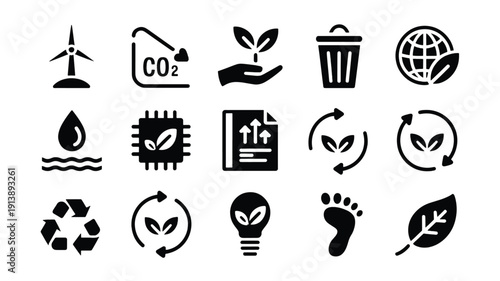 eco friendly icons set for green energy and sustainable living concepts