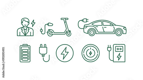 electric vehicle charging icons with battery and plug  eco friendly transportation symbols