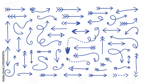 Collection hand drawn arrows. Set simple arrows isolated on white background. Arrow mark icons. Arrow paint - stock vector.