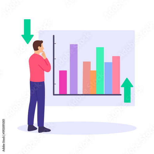 Budget Variance, comparing planned and actual spending, Flat vector character illustration