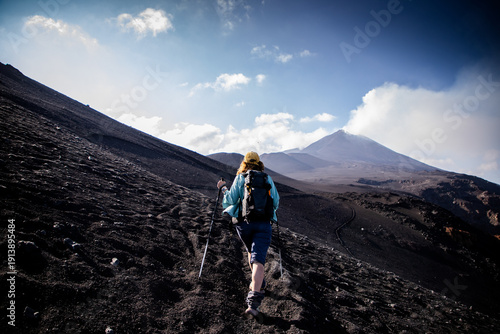 Wallpaper Mural hiker trekking on mount Etna Torontodigital.ca