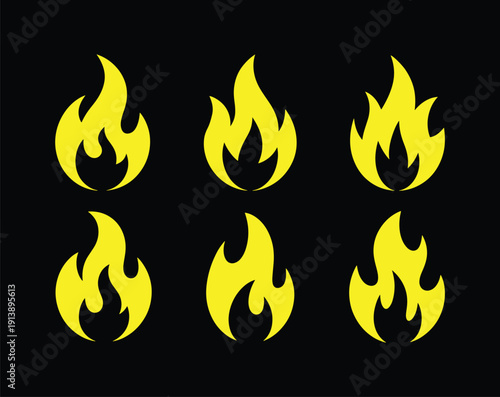 Fire icon collection. Fire flame symbol. Bonfire silhouette logotype. Flames symbols set flat style - stock vector.