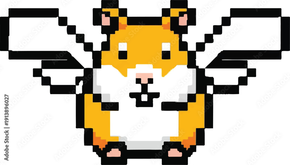 Obraz premium Pixelated hamster with winged appearance isolated on white background