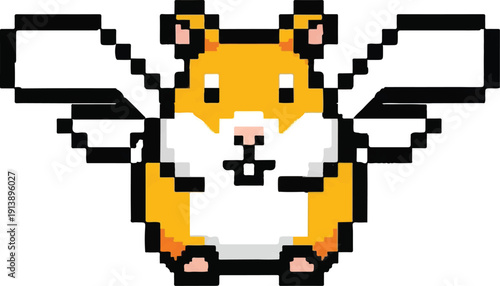 Pixelated hamster with winged appearance isolated on white background