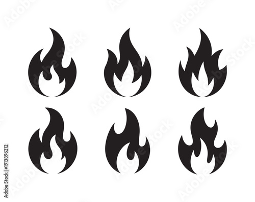 Fire icon collection. Fire flame symbol. Bonfire silhouette logotype. Flames symbols set flat style - stock vector.