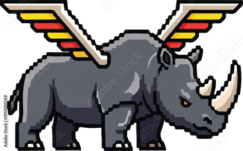 Cartoon winged rhinoceros illustration isolated white background