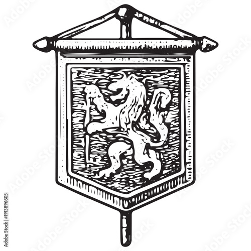 Vintage Lion Banner Illustration, Heraldic Design Art