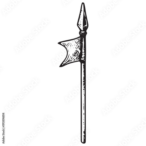 Vintage Spear with Flag Illustration, Military Standard Art