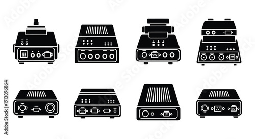 Variety of black and white network server and computer back panels