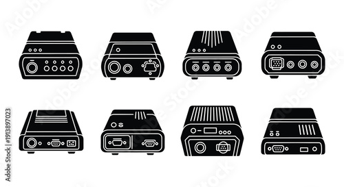 Variety of black and white network server and computer back panels
