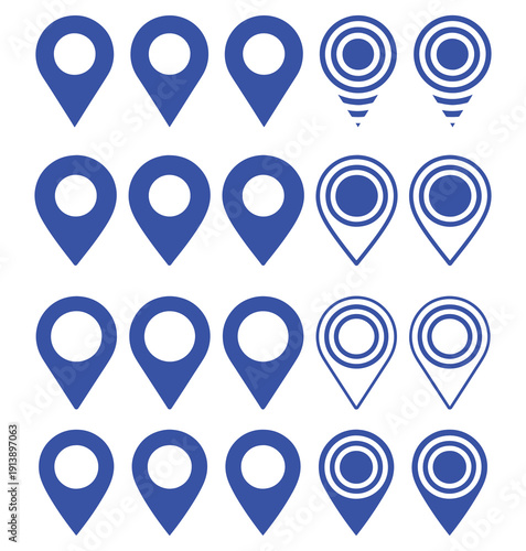 Location pin icon. Map pin place marker. Location icon. Map marker pointer icon set. GPS location symbol collection. Flat style - stock vector.