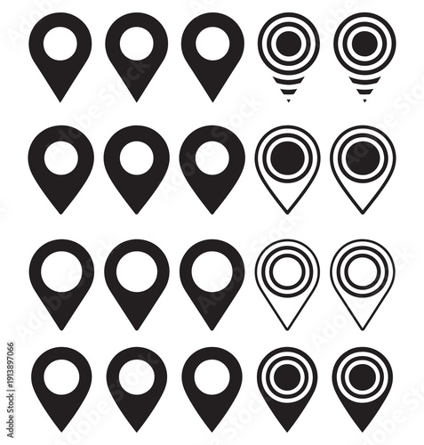 Location pin icon. Map pin place marker. Location icon. Map marker pointer icon set. GPS location symbol collection. Flat style - stock vector.