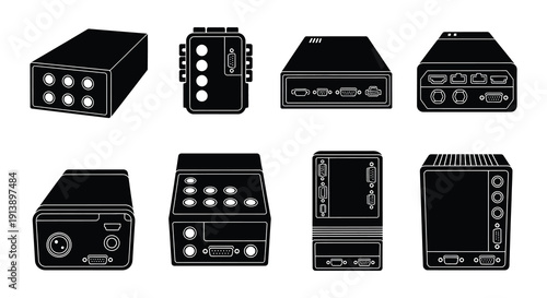 Variety of black and white network server and computer back panels