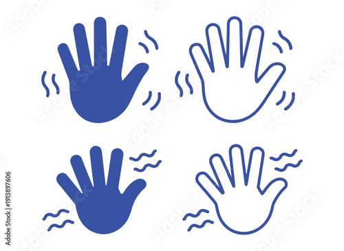 Waving hand icon set. Hand hello, bye hand, welcome, goodbye, gesture - stock vector.