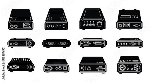 Variety of black and white network server and computer back panels
