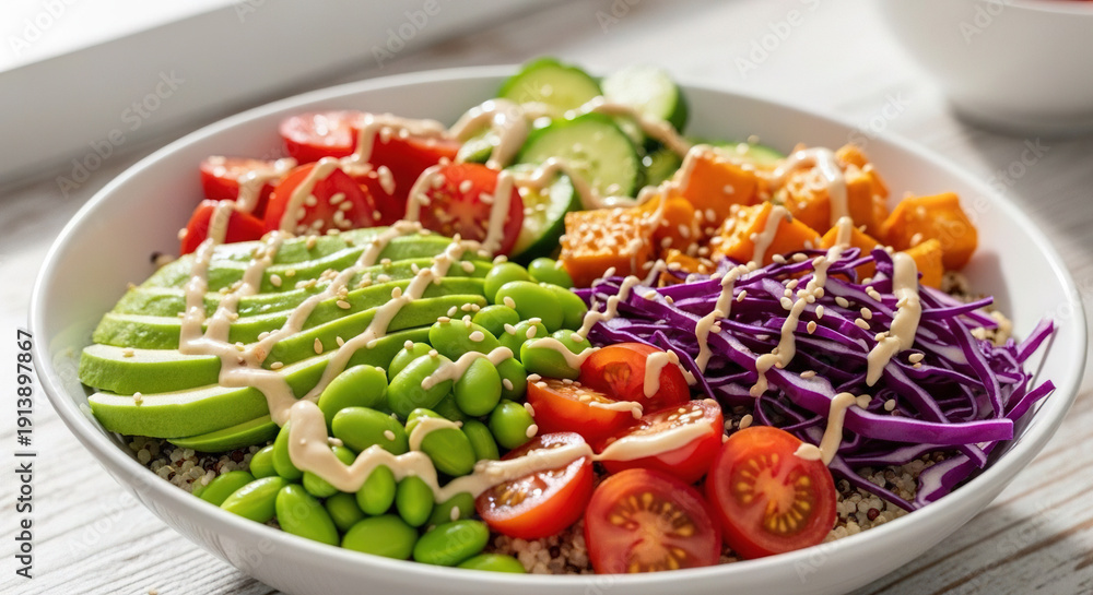 custom made wallpaper toronto digitalColorful veggie salad with quinoa on a white plate