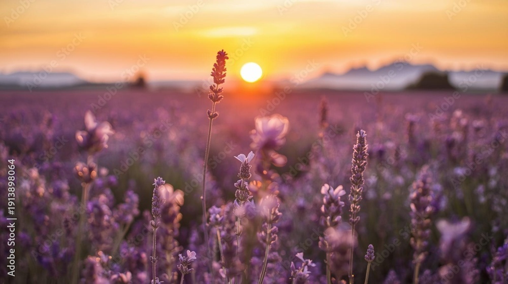 Naklejka premium lavender field at sunset