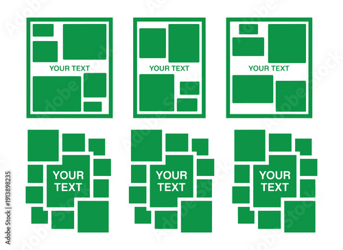 Photo collage template. Mood board layout and mosaic pictures frame on white background. Board, photo frame, photo montage, mood board, pictures, album - stock vector. 