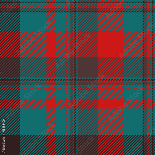 Heritage check plaid fabric, custom texture pattern tartan. Tiny textile vector seamless background in red and cyan colors.