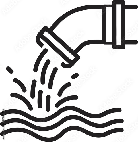 Water flowing from pipe into wavy surface illustration