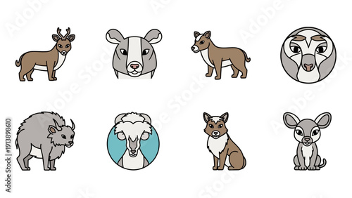 Collection of cute cartoon wild animals