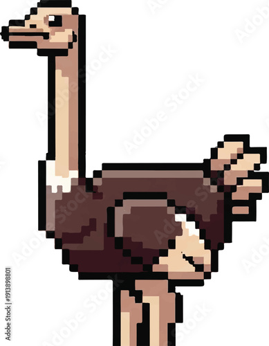 Pixelated ostrich illustration isolated on white background
