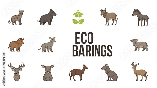 Diverse Flat Design Wild Animal Collection with Eco Theme