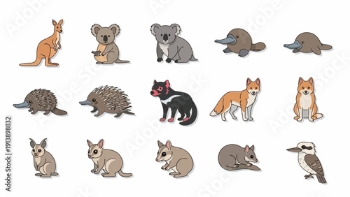 Cute Australian Wildlife Cartoon Animals Vector Set