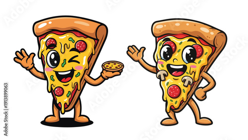 Cute Pizza Mascot Cartoon Character Waving Hand – Funny Fast Food Illustration Vector