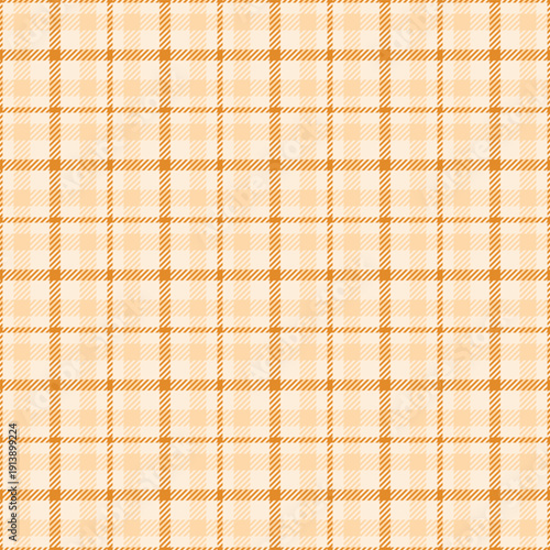 Attire seamless plaid texture, majestic background check textile. Horizontal vector fabric pattern tartan in orange and antique white colors.